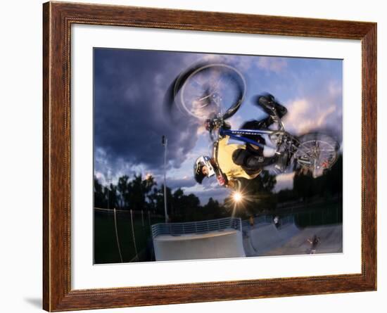 Bmx Cyclist Flys over the Vert-null-Framed Photographic Print