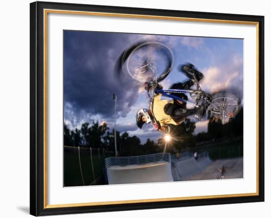 Bmx Cyclist Flys over the Vert-null-Framed Photographic Print