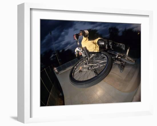 Bmx Cyclist Flys over the Vert-null-Framed Photographic Print