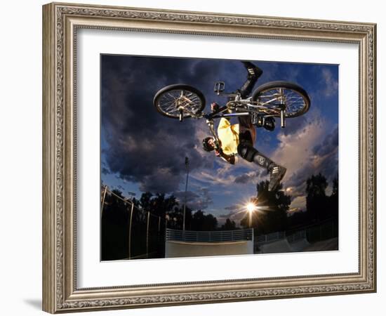 Bmx Cyclist Flys over the Vert-null-Framed Photographic Print