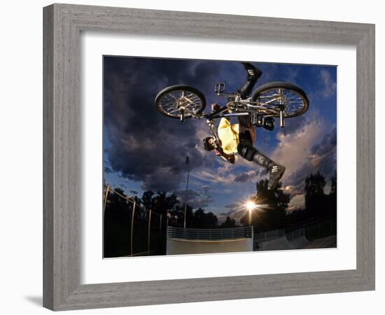 Bmx Cyclist Flys over the Vert-null-Framed Photographic Print