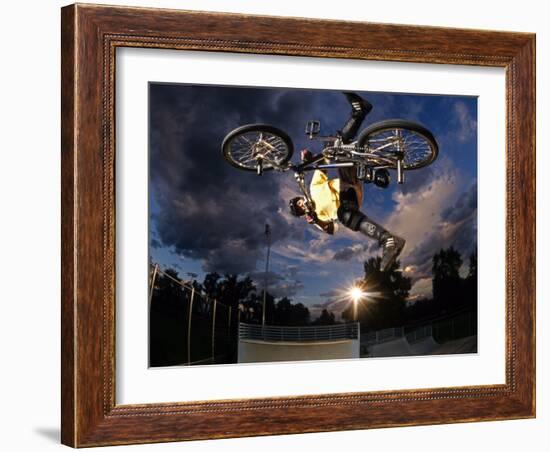 Bmx Cyclist Flys over the Vert-null-Framed Photographic Print