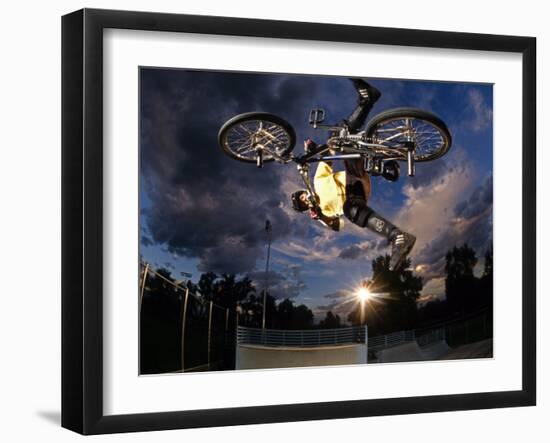 Bmx Cyclist Flys over the Vert-null-Framed Photographic Print