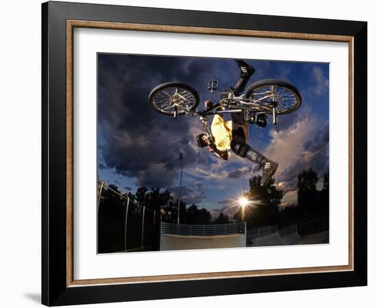 Bmx Cyclist Flys over the Vert--Framed Photographic Print