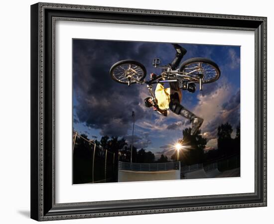 Bmx Cyclist Flys over the Vert-null-Framed Photographic Print