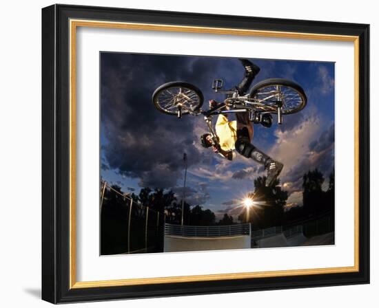 Bmx Cyclist Flys over the Vert-null-Framed Photographic Print