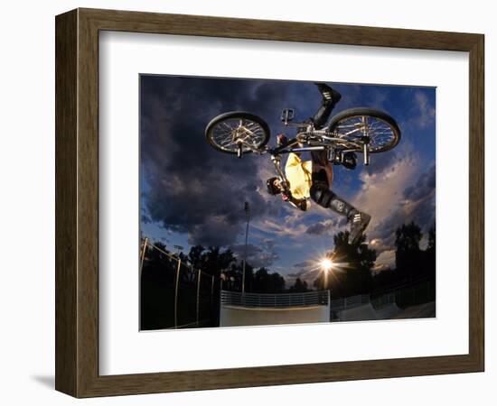 Bmx Cyclist Flys over the Vert-null-Framed Photographic Print