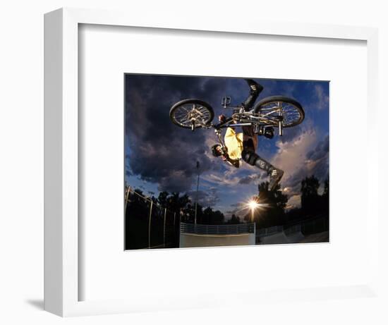 Bmx Cyclist Flys over the Vert-null-Framed Photographic Print