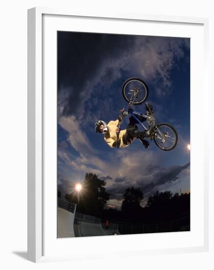 Bmx Cyclist Flys over the Vert-null-Framed Photographic Print