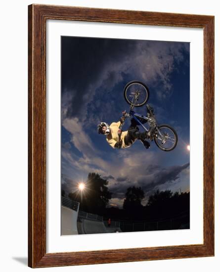 Bmx Cyclist Flys over the Vert-null-Framed Photographic Print