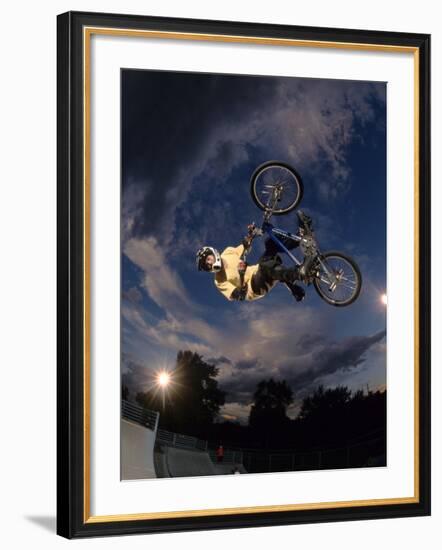 Bmx Cyclist Flys over the Vert-null-Framed Photographic Print