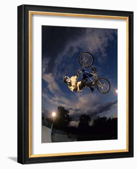 Bmx Cyclist Flys over the Vert-null-Framed Photographic Print