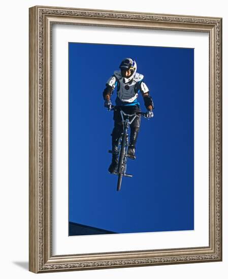 Bmx Cyclist Flys over the Vert-null-Framed Photographic Print