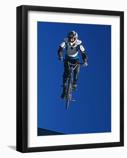 Bmx Cyclist Flys over the Vert-null-Framed Photographic Print