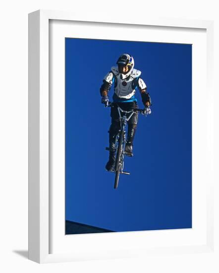 Bmx Cyclist Flys over the Vert-null-Framed Photographic Print