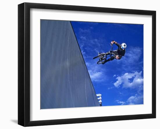Bmx Cyclist Flys over the Vert-null-Framed Photographic Print