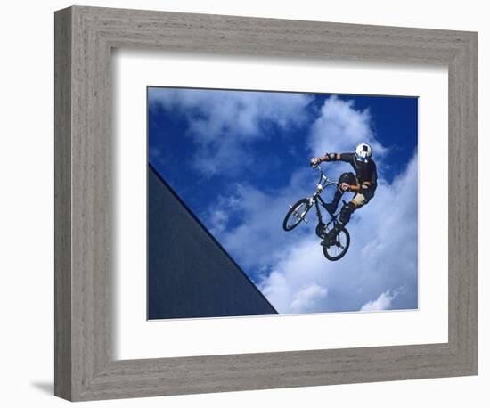 Bmx Cyclist Flys over the Vert-null-Framed Photographic Print