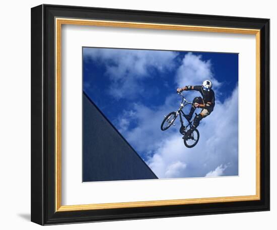 Bmx Cyclist Flys over the Vert-null-Framed Photographic Print