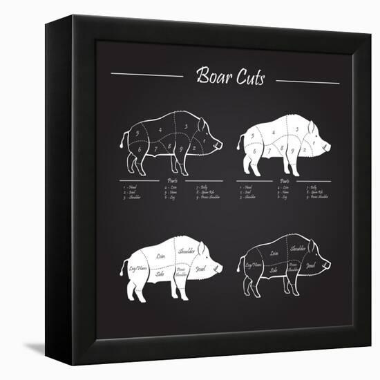 Boar Meat Cut Diagram - Elements Blackboard-ONiONAstudio-Framed Stretched Canvas