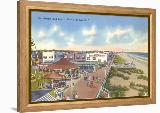 Boardwalk and Beach, Myrtle Beach, South Carolina-null-Framed Stretched Canvas