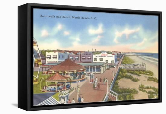 Boardwalk and Beach, Myrtle Beach, South Carolina-null-Framed Stretched Canvas