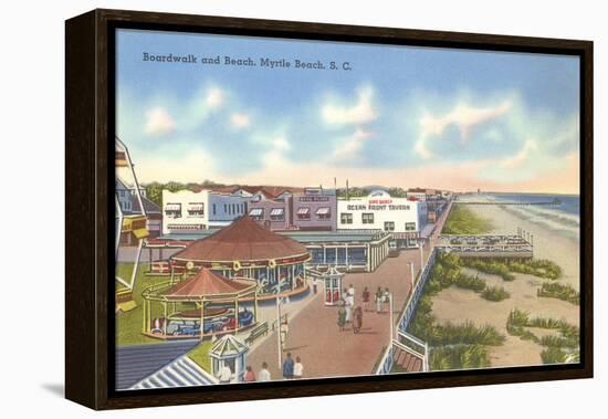 Boardwalk and Beach, Myrtle Beach, South Carolina-null-Framed Stretched Canvas