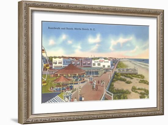 Boardwalk and Beach, Myrtle Beach, South Carolina-null-Framed Art Print