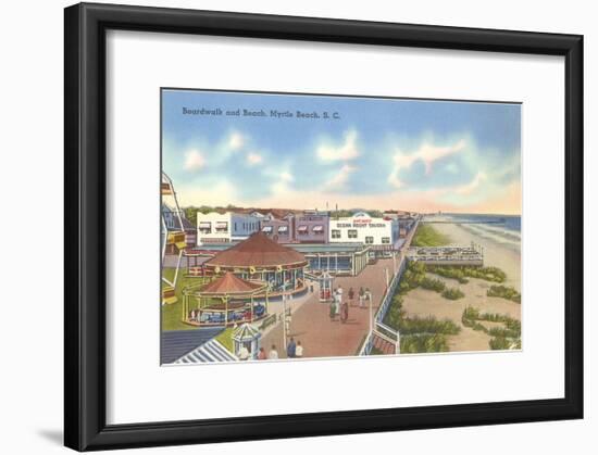 Boardwalk and Beach, Myrtle Beach, South Carolina-null-Framed Art Print