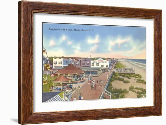 Boardwalk and Beach, Myrtle Beach, South Carolina-null-Framed Art Print