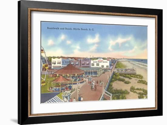 Boardwalk and Beach, Myrtle Beach, South Carolina-null-Framed Art Print