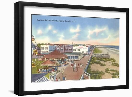 Boardwalk and Beach, Myrtle Beach, South Carolina-null-Framed Art Print