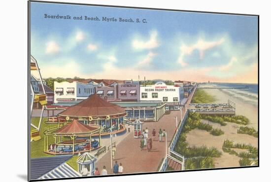 Boardwalk and Beach, Myrtle Beach, South Carolina-null-Mounted Art Print