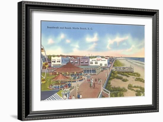 Boardwalk and Beach, Myrtle Beach, South Carolina-null-Framed Art Print