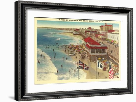 Boardwalk and Beach, Ocean City, New Jersey-null-Framed Premium Giclee Print