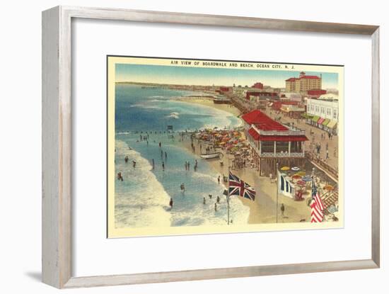 Boardwalk and Beach, Ocean City, New Jersey-null-Framed Art Print