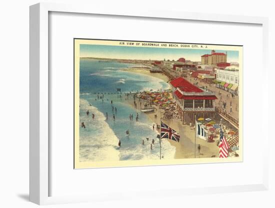 Boardwalk and Beach, Ocean City, New Jersey-null-Framed Art Print