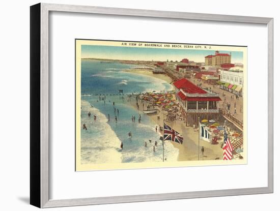 Boardwalk and Beach, Ocean City, New Jersey-null-Framed Art Print