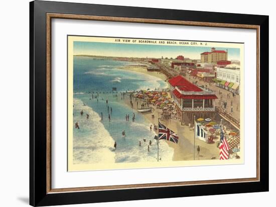 Boardwalk and Beach, Ocean City, New Jersey-null-Framed Art Print