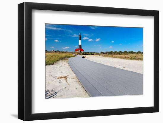 Boardwalk and Lighthouse, Fire Island, New York-George Oze-Framed Photographic Print