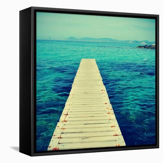 Boardwalk in Ses Illetes Beach in Formentera, Balearic Islands-nito-Framed Stretched Canvas