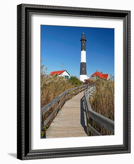 Boardwalk to Fire Island Lighthouse, NY-George Oze-Framed Photographic Print