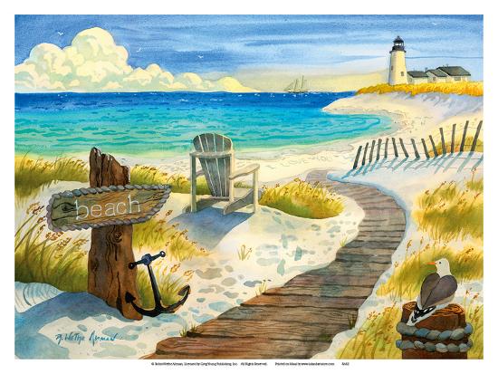 Boardwalk To The Lighthouse Beach Chair Ocean View Art Print