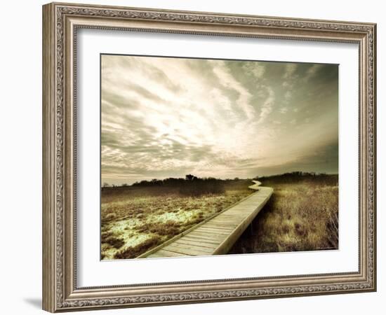 Boardwalk Winding over Sand and Brush-Jan Lakey-Framed Photographic Print