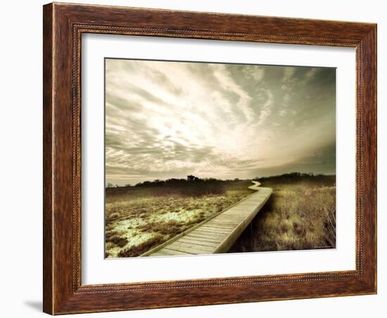 Boardwalk Winding over Sand and Brush-Jan Lakey-Framed Photographic Print