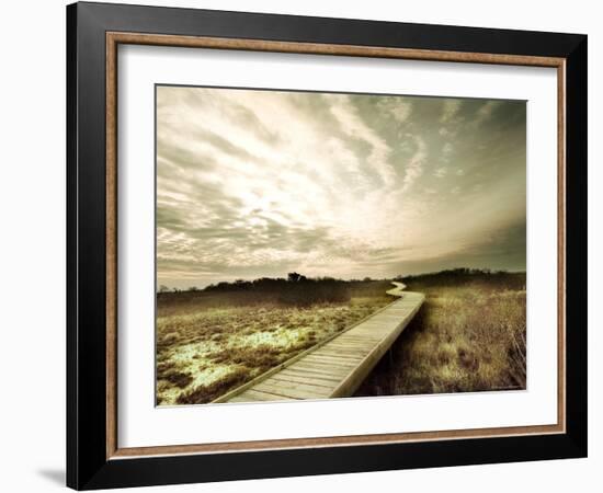 Boardwalk Winding over Sand and Brush-Jan Lakey-Framed Photographic Print