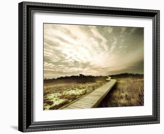 Boardwalk Winding over Sand and Brush-Jan Lakey-Framed Photographic Print