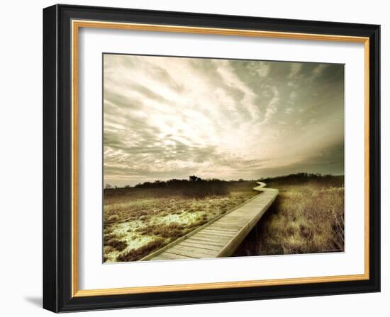 Boardwalk Winding over Sand and Brush-Jan Lakey-Framed Photographic Print