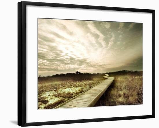 Boardwalk Winding over Sand and Brush-Jan Lakey-Framed Photographic Print