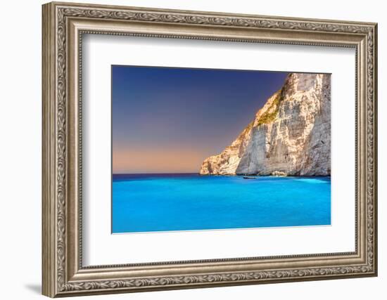 Boat Anchored on Navagio Beach (Also known as Shipwreck Beach), Zakynthos Island, Greece.Side View-iancucristi-Framed Photographic Print