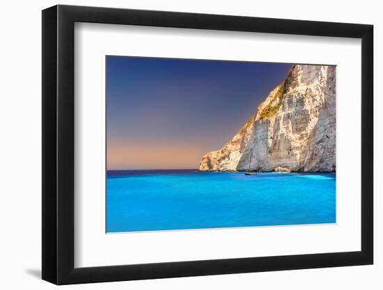 Boat Anchored on Navagio Beach (Also known as Shipwreck Beach), Zakynthos Island, Greece.Side View-iancucristi-Framed Photographic Print